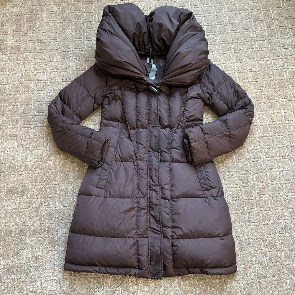 ADD Pillow Collar Hooded 95/5 Down Puffer Coat Jacket Women's US 2 Brown Gray